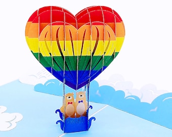 Gay Couple Bear 3D Pop Up Card, Rainbow Valentine, LGBTQ Wedding
