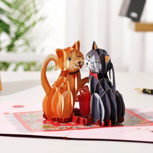 Carte d'anniversaire drôle - Love Cat - Je t'aime Carte d'anniversaire 3D pour lui, femme, mari, petit ami, petite amie, Saint-Valentin