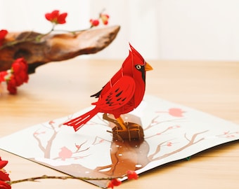 Liif Cardinal 3D Greeting Pop Up Christmas Card, Cardinal Bird Card, Christmas Card, Happy New Year, Xmas,Thanksgiving Card, Winter, Holiday