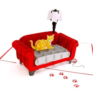 Liif Kitty Couch Cat 3D Pop Up Carte de vœux, Cadeau d’amoureux de chat, carte de joyeux anniversaire, pensant à vous, juste parce que, l’amitié, la retraite