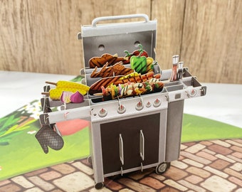 Liif BBQ Grill 3D Greeting Pop Up Fathers Day Card, Funny Birthday Card For Men, DAD, Brother, Boss, Friend, Husband, BBQ Lover