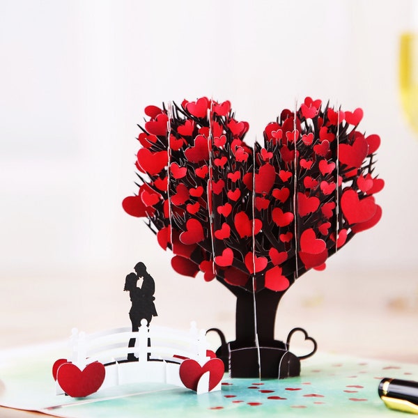 Carte d'anniversaire 3D arbre d'amour, carte de joyeux anniversaire, carte de Saint Valentin, carte de fiançailles - pour elle, femme, lui, drôle