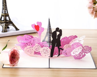 Paris Love Couple 3D Pop Up Karte, Jahrestag, Valentinstag