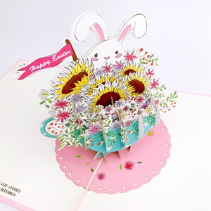 Liif Teetasse Bunny 3D Gruß Ostern Pop-up-Karte, süße Kaninchen Ostern