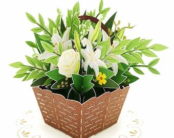 Liif Sympathy Basket Fleurs 3D Greeting Pop Up Carte de sympathie, Carte de condoléances, Guérison, Funérailles, Mémorial, Penser à vous, Cadeau de sympathie