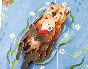 Otter Mom Pop Up Mothers Day Card, Handmade