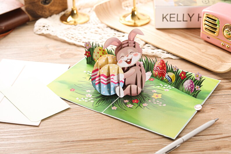 Bunny Rabbit 3D Pop-up Easter Card - Handmade Easter Greeting - Etsy