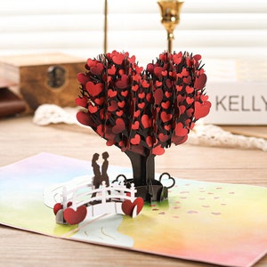 Tarjeta de felicitación emergente en 3D con diseño de árbol del amor lésbico con arcoíris, orgullo, aniversario, LGBT, cumpleaños, día de San Valentín, boda, regalos