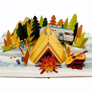 Liif Family Camping 3D Greeting Pop Up Card - Birthday, Family Trip, Outdoor, Retirement, Summer, Holiday - For Him, Friends, Brother, Sis