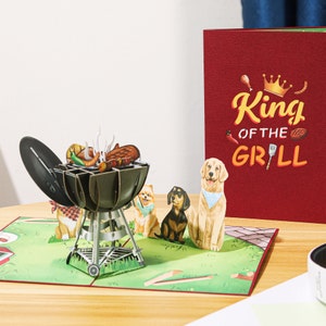 Cartão de Dia dos Pais para Churrasqueira, Cartão Pop Up Engraçado para Dia dos Pais, King Of Grill