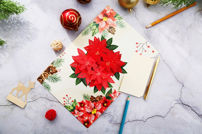 Liif Poinsettia Christmas Card, 3D Greeting Pop Up Christmas Card, Xmas Card, Holiday Card, Xmas Card, Happy Christmas Card image 4