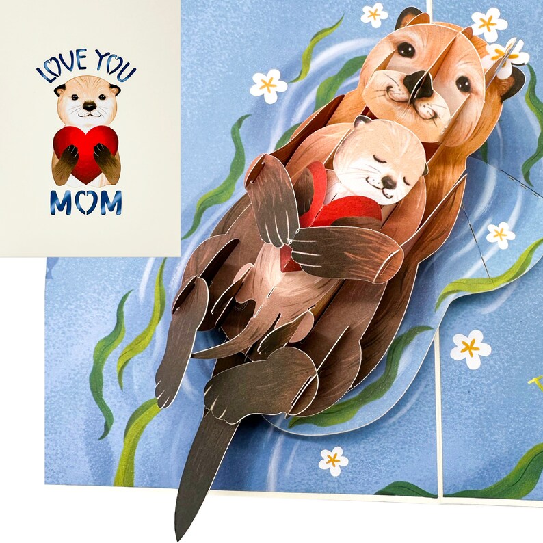 Mothers Day Card, ' No Otter Mom Like You ' Pop Up Mothers Day Card, Birthday Card For Mom, Mother, Otter card. image 7