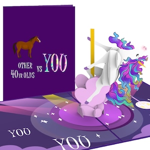 Joyeux 40e anniversaire carte, drôle 3D Unicorn Dance Pole Pop Up carte d'anniversaire pour 40 femmes, épouse, fille