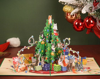 Carte de Noël, carte de joyeux Noël drôle de chat, carte de joyeuses fêtes de chat, carte de Noël pop-up 3D