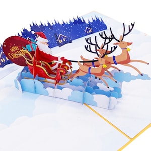 Liif Santa Sleigh And Reindeer 3D Greeting Pop Up Christmas Card, Happy Christmas Card For Kids, Boy, Girl, Xmas, Holiday Large Size 8 X 6 image 1