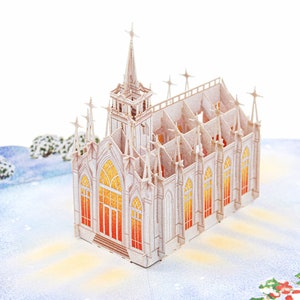 Liif Carte de Noël pop-up 3D avec église religieuse de Noël, carte de vœux, hiver, pensée à vous, Thanksgiving