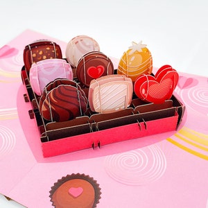 Liif Sweet Chocolate Box 3D Greeting Pop Up Tarjetas de San Valentín, Tarjeta del Día de San Valentín, Día de la Madre, Corazón, Tarjeta de Cumpleaños para Novio, Niña