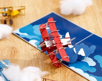 Liif Airplane Father's Day  Pop Up Card, 3D Bi-plane Greeting Card, Happy Birthday For Kids, Father's Day Card, Congratulations Card