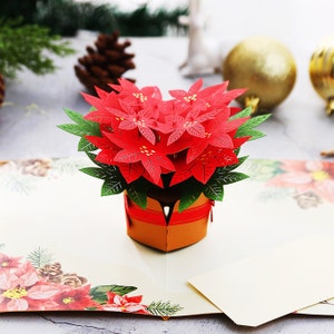 Liif Poinsettia Christmas Card, 3D Greeting Pop Up Christmas Card, Xmas Card, Holiday Card, Xmas Card, Happy Christmas Card image 1