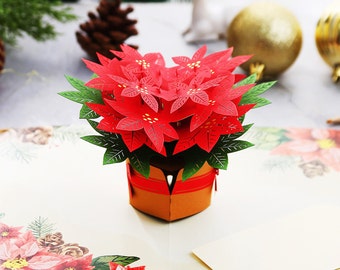 Liif Poinsettia Carte de Noël, Carte de Noël pop-up de vœux 3D, Carte de Noël, Carte de Noël, Carte de Noël, Carte de Noël joyeux