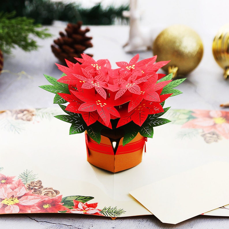 Liif Poinsettia Christmas Card, 3D Greeting Pop Up Christmas Card, Xmas Card, Holiday Card, Xmas Card, Happy Christmas Card image 1