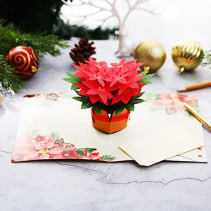 Liif Poinsettia Christmas Card, 3D Greeting Pop Up Christmas Card, Xmas Card, Holiday Card, Xmas Card, Happy Christmas Card image 2