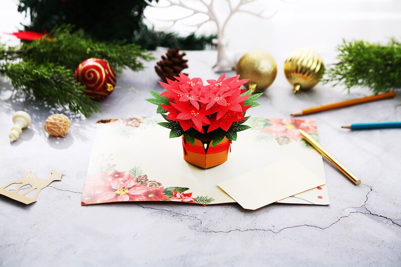 Liif Poinsettia Christmas Card, 3D Greeting Pop Up Christmas Card, Xmas Card, Holiday Card, Xmas Card, Happy Christmas Card image 2