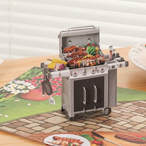 Carte de fête des pères Liif BBQ Grill, carte de fête des pères pop-up 3D, carte de voeux pour papa