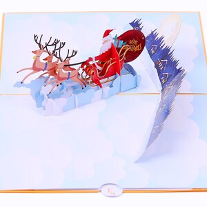 Liif Santa Sleigh And Reindeer 3D Greeting Pop Up Christmas Card, Happy Christmas Card For Kids, Boy, Girl, Xmas, Holiday Large Size 8 X 6 image 6