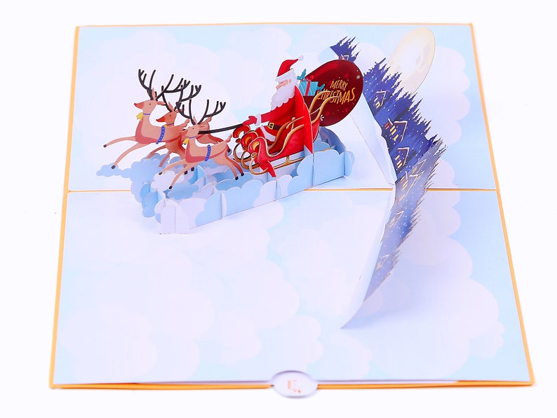 Liif Santa Sleigh And Reindeer 3D Greeting Pop Up Christmas Card, Happy Christmas Card For Kids, Boy, Girl, Xmas, Holiday Large Size 8 X 6 image 6