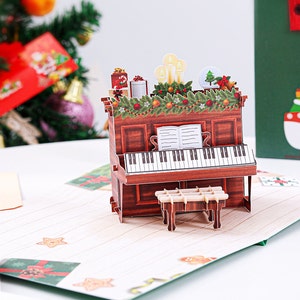 Carte de voeux pop-up Liif Christmas Piano 3D, Carte de vœux, Hiver, Noël pour les enfants, Grand-mère, Famille, Mère, Papa, Fait main