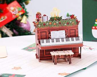 Liif Christmas Musical Piano 3D Greeting Pop Up Christmas Card, Holiday Card, Winter, Xmas For Kids, Grandma, Family, Mother, Dad, Handmade