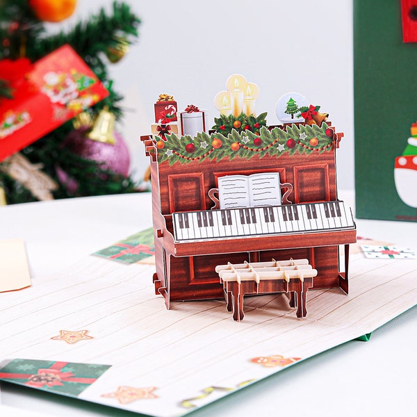 Liif Christmas Musical Piano 3D Greeting Pop Up Christmas Card, Holiday Card, Winter, Xmas For Kids, Grandma, Family, Mother, Dad, Handmade