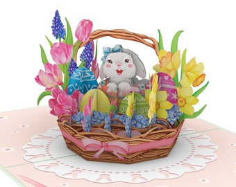 Carte de Pâques panier lapin, carte de Pâques pop-up 3D, carte de lapin