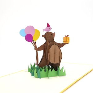 Pop-upkaart Liif-feestbeer, 3D-pop-upkaart beer, pop-upkaart voor alle gelegenheden, verjaardag, kinderen, babyshower, aankondiging pasgeboren