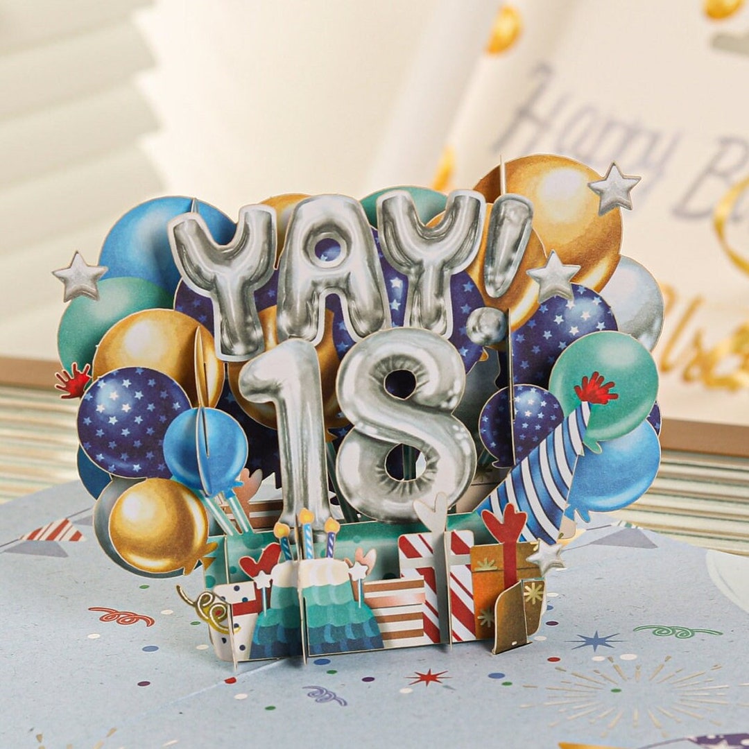 Liif Happy 18th Birthday Card | Pop up Birthday Card for 18 Years Old,  Eighteen - for Boy, Son, Grandson | Blue Balloons - Etsy, image size:1080x1080