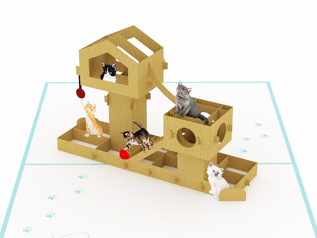 Liif Funny Cat Tree With Cute Cats 3D Greeting Pop up Card, Happy Cat