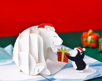Liif Penguin Bear 3D pop-up card, Pop Up Christmas Cards, 3D Christmas Cards