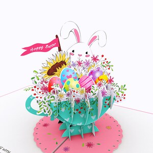 Cartão de Páscoa pop-up Liif Teacup Bunny 3D, cartão de feliz Páscoa para crianças, menino, menina, neto, neta, fofo, religioso, coelho