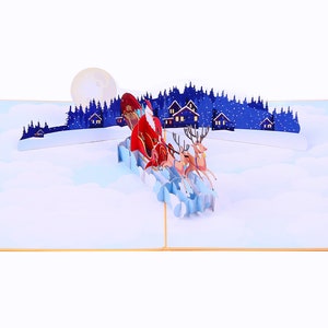 Liif Santa Sleigh And Reindeer 3D Greeting Pop Up Christmas Card, Happy Christmas Card For Kids, Boy, Girl, Xmas, Holiday Large Size 8 X 6 image 5