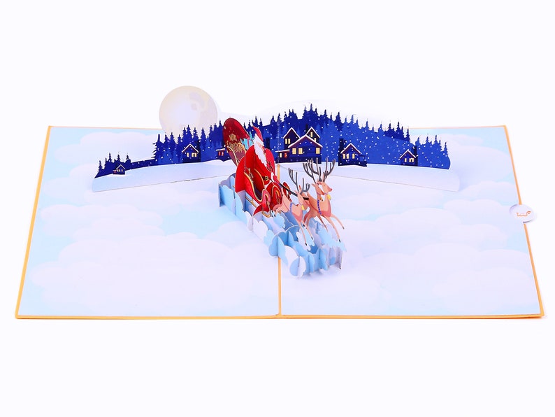 Liif Santa Sleigh And Reindeer 3D Greeting Pop Up Christmas Card, Happy Christmas Card For Kids, Boy, Girl, Xmas, Holiday Large Size 8 X 6 image 5