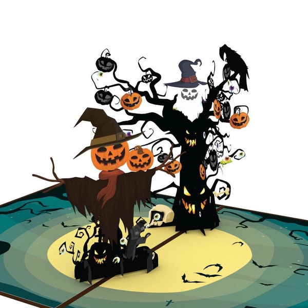 Liif Pumpkin Tree Halloween Pop Up Card, Happy Halloween Cards For Kids, Boy, Girl, Trick Or Treat, Handmade, Pumpkin Large Size 8 X 6 In