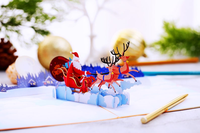 Liif Santa Sleigh And Reindeer 3D Greeting Pop Up Christmas Card, Happy Christmas Card For Kids, Boy, Girl, Xmas, Holiday Large Size 8 X 6 image 8