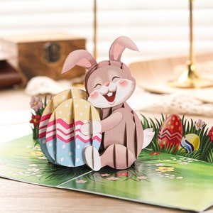 Cartão de Páscoa Liif Bunny - Cartão de Páscoa pop-up de saudação 3D - Coelho, fofo, religioso, engraçado, cartão de feliz Páscoa para crianças, menino, menina, crianças