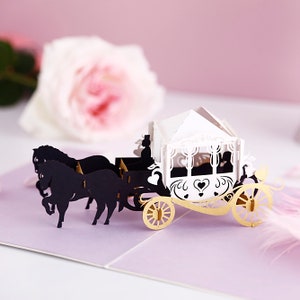 Liif Magic Carriage 3D Greeting Wedding Pop Up Card, Happy Birthday, Mothers Day Card, Valentines Day, Anniversary Card, Romance, Engagement