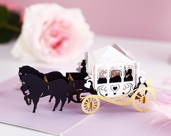 Magische Kutsche 3D Pop Up Karte, Hochzeit, Jubiläum, Verlobung