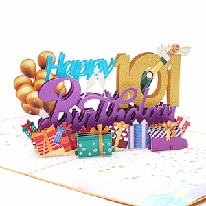 Liif 101st Birthday 3D Pop Up Geburtstagskarte, 101st Happy Birthday & Geschenk, 101 Jahre alt Für Mama, Papa, Oma, Opa