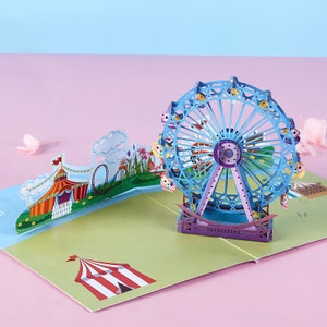 Tarjeta emergente Liif Ferris Wheel Park, tarjeta de feliz cumpleaños para niño, niño, niña, novio, novia, verano, diversión
