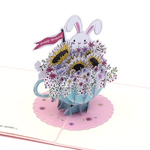 Liif Teacup Bunny 3D Greeting Pop Up Card, Pop Up Birthday Card, Happy Birthday Card, Funny Birthday Card For Kids, Mother, Wife, Daughter