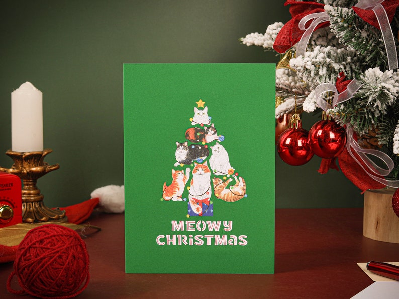 Christmas Card, Funny Cat Merry Christmas Card, Happy Holiday Cat Card, 3D Pop Up Christmas Card image 3